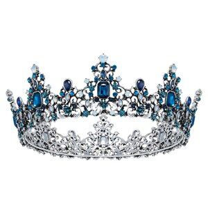 SWEETV Queen Crown for Women - Baroque Wedding Tiaras and Crowns, Jeweled Blue